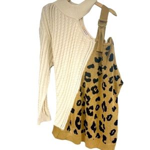 Long sleeve cold shoulder buckle leopard print shirt